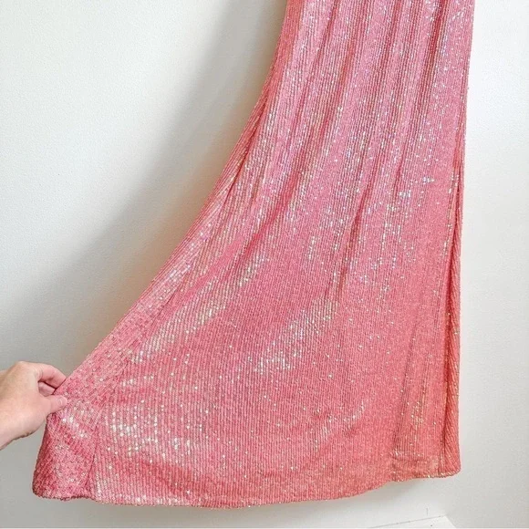 Ieena for Mac Duggal 26945 Barbie Pink Plunging Neckline Sequin Dress sz 0 - Picture 8 of 11